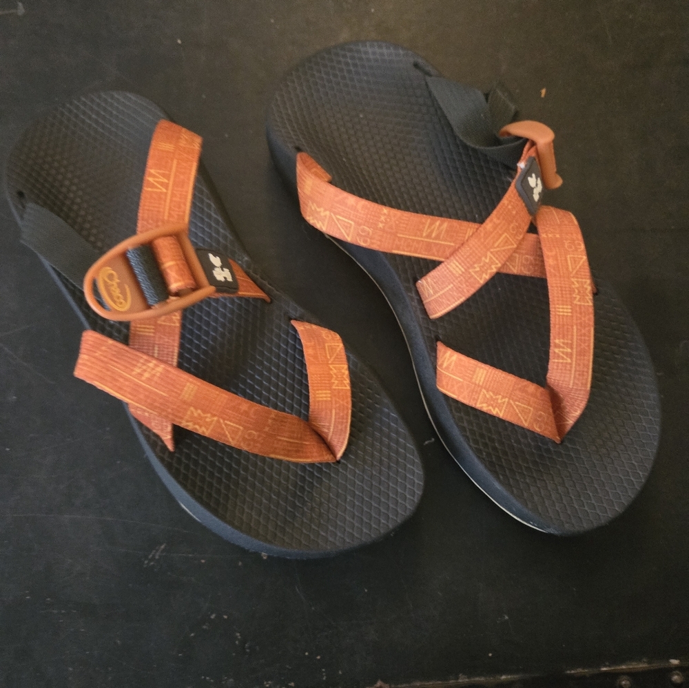 Chaco Black Sandals with Vibrant Orange Straps